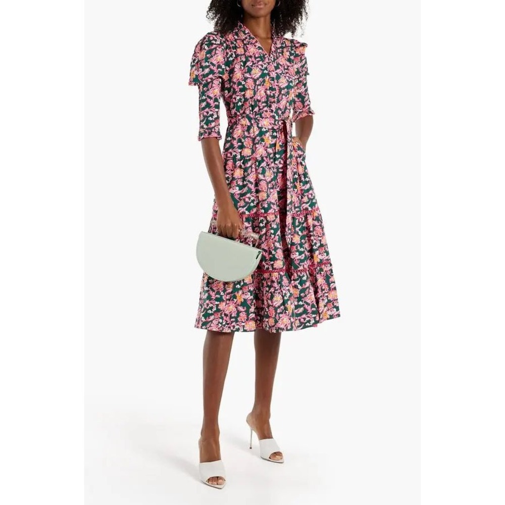 Diane von Furstenberg Leylani Floral Cotton Poplin Ruffle Midi Dress Size 6